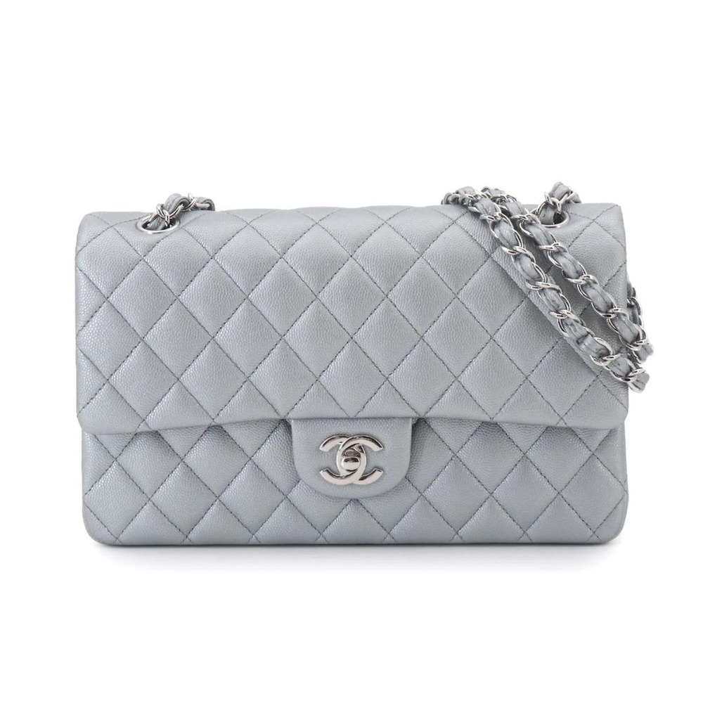 Chanel Matelasse 25 Chain Shoulder Handbag, Caviar Leather, Gray, A01112, Coc...